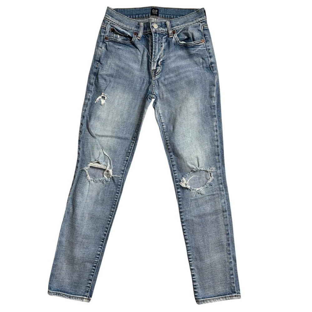 GAP Light Wash Straight Leg Jeans Distressed Size 24